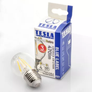 Bec LED filament retro E27 alb cald, 4W 470lm, Tesla